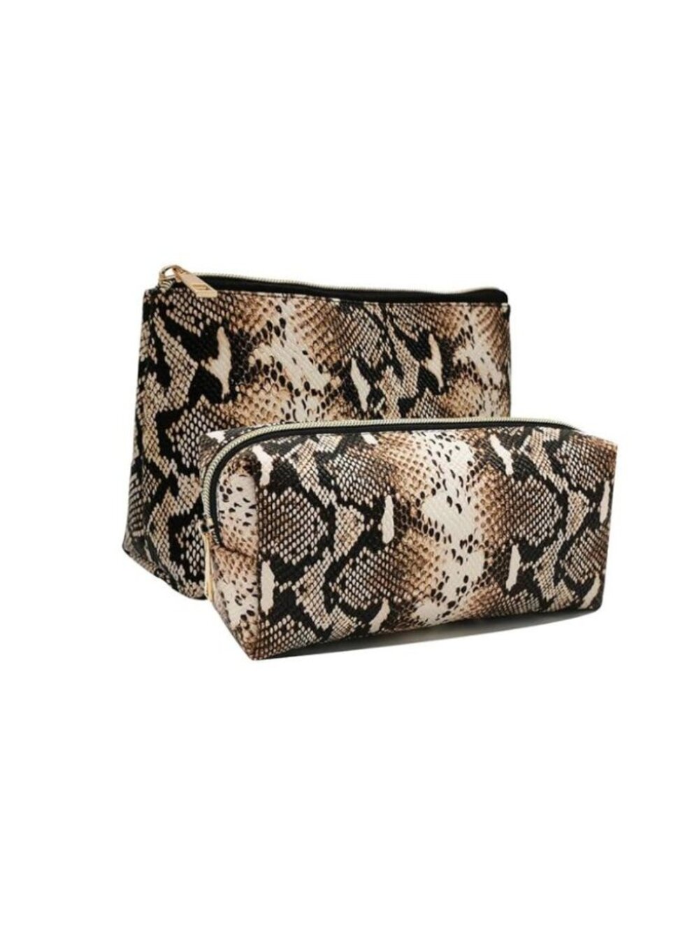 2PC Snake Print Makeup Bag Set Large Cosmetic Organizer Travel Pouch